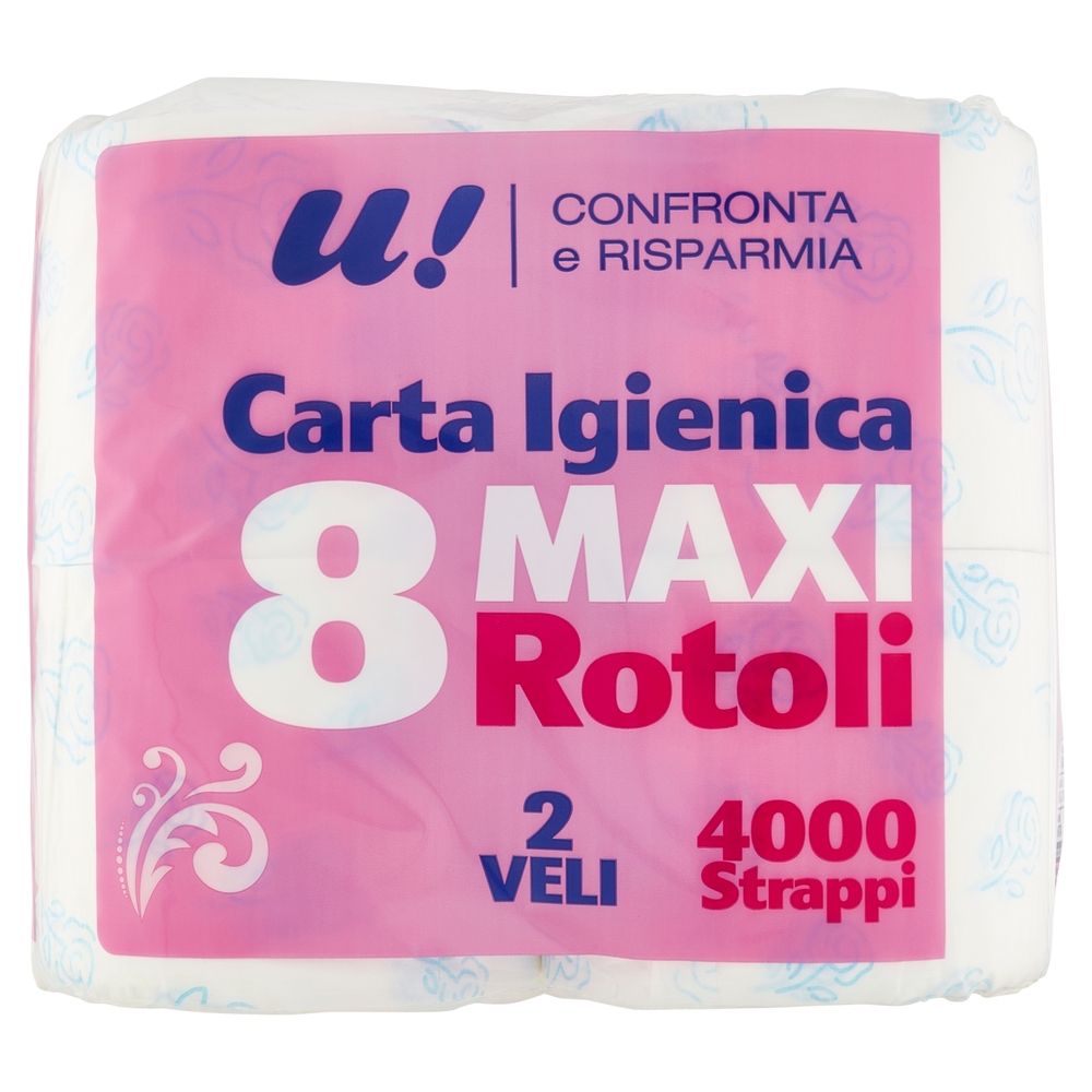 8 Maxi Rotoli Carta Igienica 2 Veli U! Confronta e Risparmia